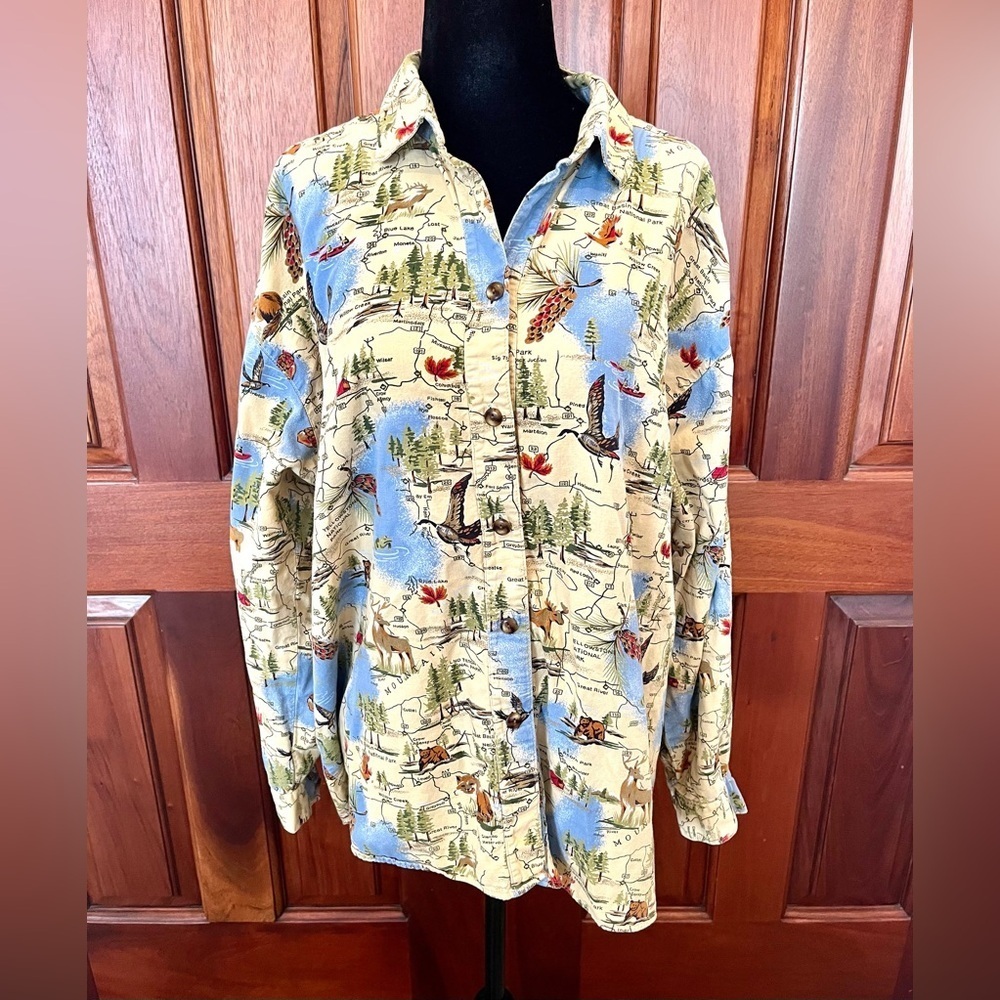 Vtg David Brooks Shirt NATIONAL PARKS, Map,Yellowstone Size 18/ Medium RARE!!